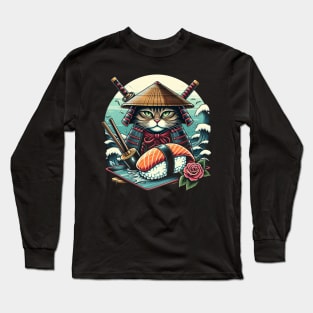 Cute Samurai Sushi Cat | Women’s Funny Japanese Cat Lover Long Sleeve T-Shirt